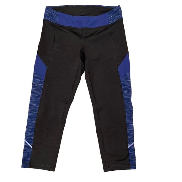 LUCY Cropped Black Blue Color Block Leggings Small - Picture 1 of 8